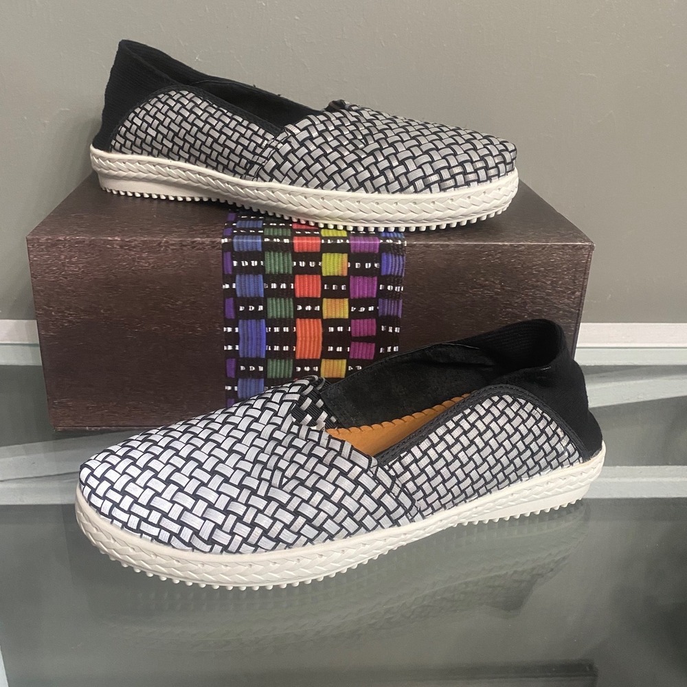 Bernie Mev Beth Black Reflective Woven Elastic Slip On Sneakers Shoes Size 38